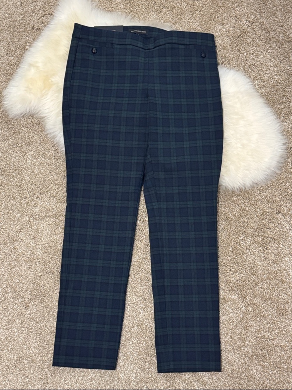 NWT Banana Republic Navy & Dark Green Plaid Cropped Sloan Pants Size 6
